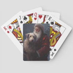 Wolfshund mit Santa Claus Festive Weihnachten Spielkarten