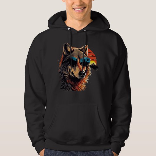 Wolfshund mit Sonnenbrille im Sonnenuntergang Idee Hoodie (Vorderseite)