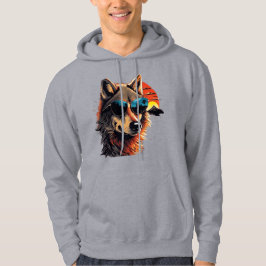 Wolfshund mit Sonnenbrille im Sonnenuntergang Idee Hoodie