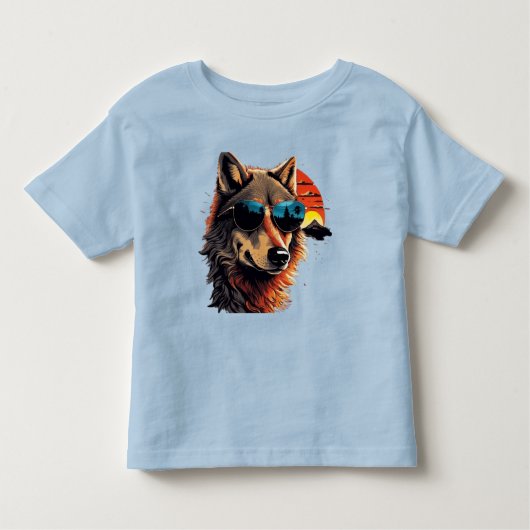 Wolfshund mit Sonnenbrille im Sonnenuntergang Idee Kleinkind T-shirt (Vorderseite)
