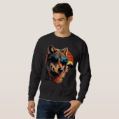 Wolfshund mit Sonnenbrille im Sonnenuntergang Idee Sweatshirt (Vorne ganz)