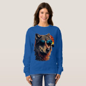 Wolfshund mit Sonnenbrille im Sonnenuntergang Idee Sweatshirt (Vorne ganz)