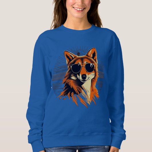 Wolfshund mit Sonnenbrille im Sonnenuntergang Idee Sweatshirt (Vorderseite)