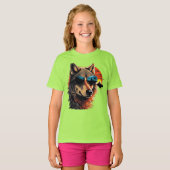 Wolfshund mit Sonnenbrille im Sonnenuntergang Idee T-Shirt (Vorne ganz)