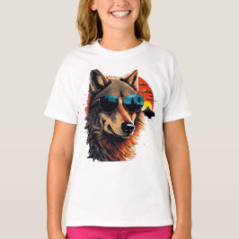 Wolfshund mit Sonnenbrille im Sonnenuntergang Idee T-Shirt