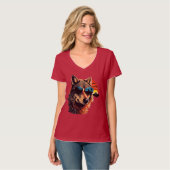 Wolfshund mit Sonnenbrille im Sonnenuntergang Idee T-Shirt (Vorderseite Vollansicht)