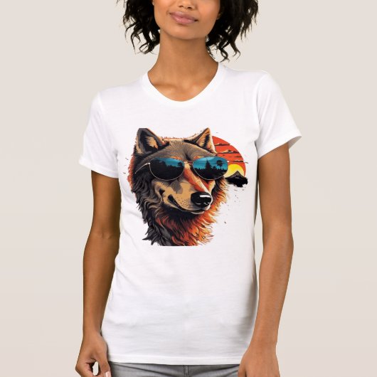 Wolfshund mit Sonnenbrille im Sonnenuntergang Idee T-Shirt (Vorderseite)