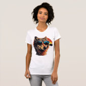 Wolfshund mit Sonnenbrille im Sonnenuntergang Idee T-Shirt (Vorne ganz)