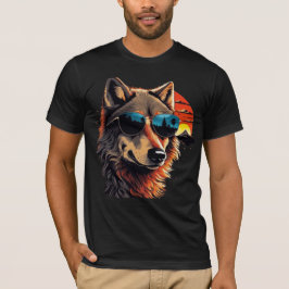 Wolfshund mit Sonnenbrille im Sonnenuntergang Idee T-Shirt