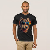Wolfshund mit Sonnenbrille im Sonnenuntergang Idee T-Shirt (Vorne ganz)