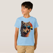 Wolfshund mit Sonnenbrille im Sonnenuntergang Idee T-Shirt (Vorne ganz)