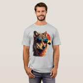 Wolfshund mit Sonnenbrille im Sonnenuntergang Idee T-Shirt (Vorne ganz)