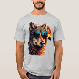 Wolfshund mit Sonnenbrille im Sonnenuntergang Idee T-Shirt