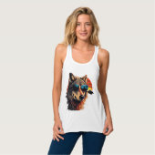 Wolfshund mit Sonnenbrille im Sonnenuntergang Idee Tank Top (Vorderseite Vollansicht)