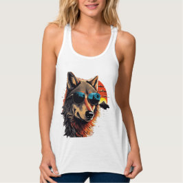 Wolfshund mit Sonnenbrille im Sonnenuntergang Idee Tank Top