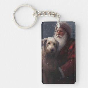 Wolfshund mit Weihnachtsmann Festive Weihnachten Schlüsselanhänger