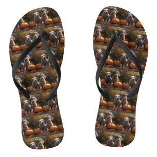Wolfshund-Welpe Herbstfreude Kürbis Badesandalen