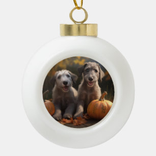 Wolfshund-Welpe Herbstfreude Kürbis Keramik Kugel-Ornament