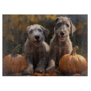 Wolfshund-Welpe Herbstfreude Kürbis Schneidebrett