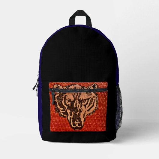 Wolfskopf auf Rot Bedruckter Rucksack (Vorderseite)