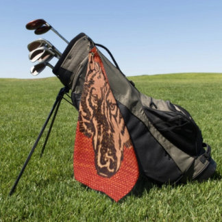 Wolfskopf auf Rot  Golfhandtuch