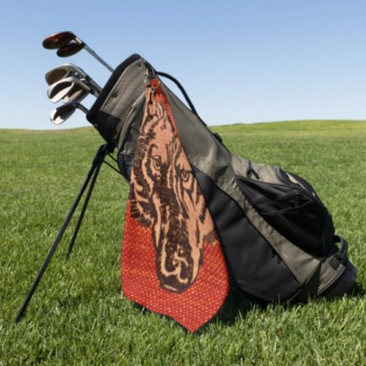 Wolfskopf auf Rot  Golfhandtuch