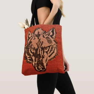 Wolfskopf auf Rot Tasche