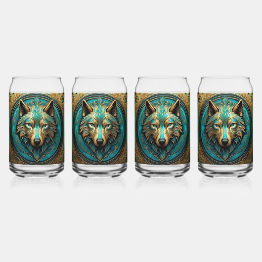 Wolfskopf Gold und Türkis Dosenglas (Vorderseite)