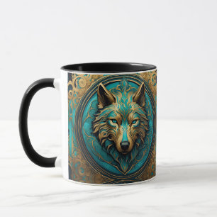 Wolfskopf Gold und Türkis Tasse