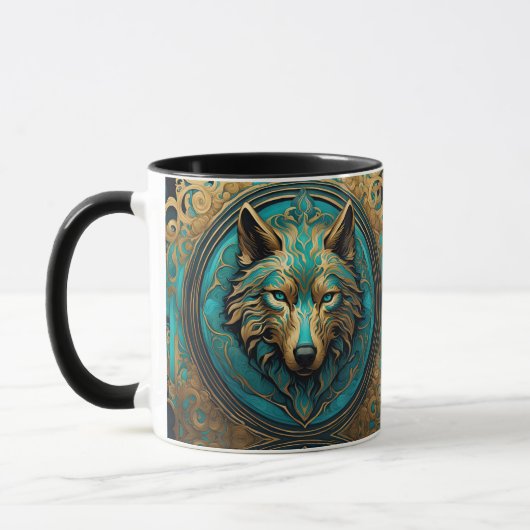 Wolfskopf Gold und Türkis Tasse (Links)
