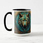 Wolfskopf Gold und Türkis Tasse (Links)