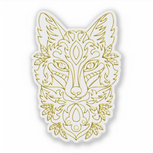 Wolfskopf-Kunst in Gold Aufkleber (Vorderseite)
