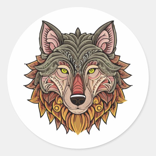 Wolfskopf von vorne runder aufkleber (Vorderseite)