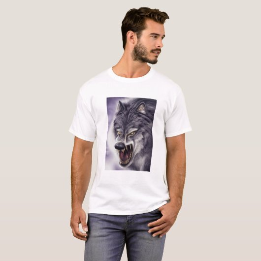 Wolfskunst - Bestie mit Fangs-T-Shirt, Angriffsmod T-Shirt (Vorne ganz)