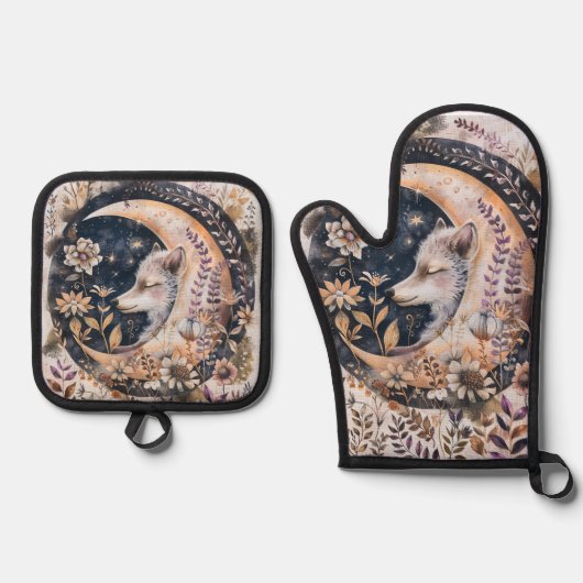 Wolfsmond Ofenhandschuh & Topflappen-Set (Vorderseite)