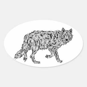 "Wolfsprit" - Surreal Totem Animal Ovaler Aufkleber