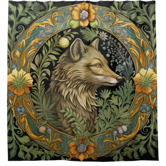 Wolfsprofil im Vintagen Stil Duschvorhang (Vorderseite)