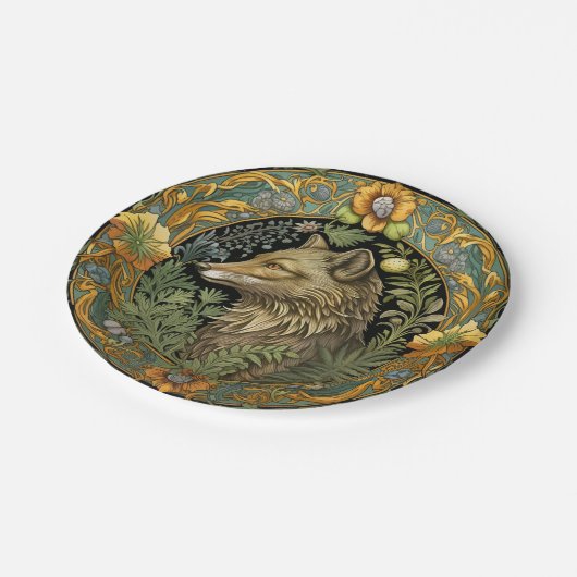 Wolfsprofil im Vintagen Stil Pappteller (Schrägansicht)