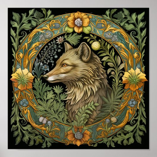 Wolfsprofil im Vintagen Stil Poster (Vorne)