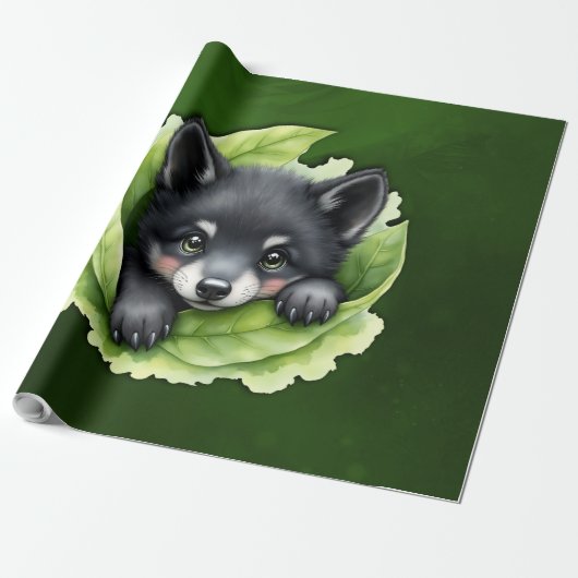 Wolfswelpe im Grünen: Geschenkpapier (Ungerollt)