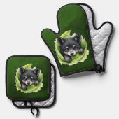 Wolfswelpe im Grünen Ofenhandschuh & Topflappen-Set (Vorderseite/Rückseite)