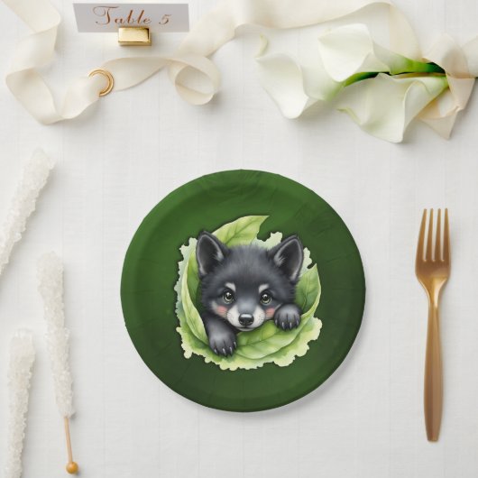 Wolfswelpe im Grünen: Pappteller (Hochzeit)