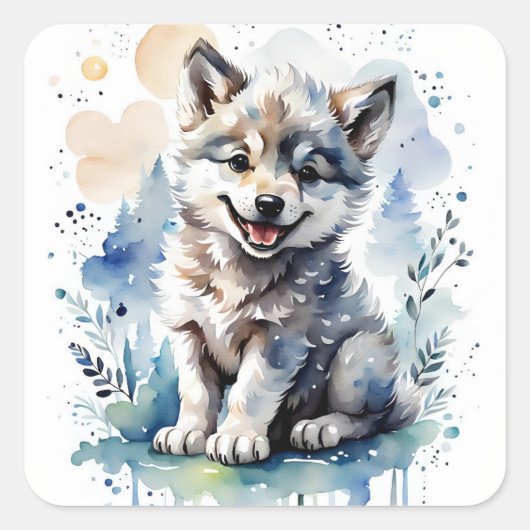 Wolfswelpe Quadratischer Aufkleber (Vorderseite)