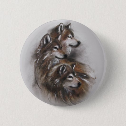 Wolfwolftiere, wild lebende Tiere, Tierkunst, Button (Vorderseite)