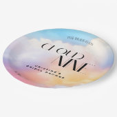 Wolke 9 farbiges Brautparty Pappteller (Schrägansicht)