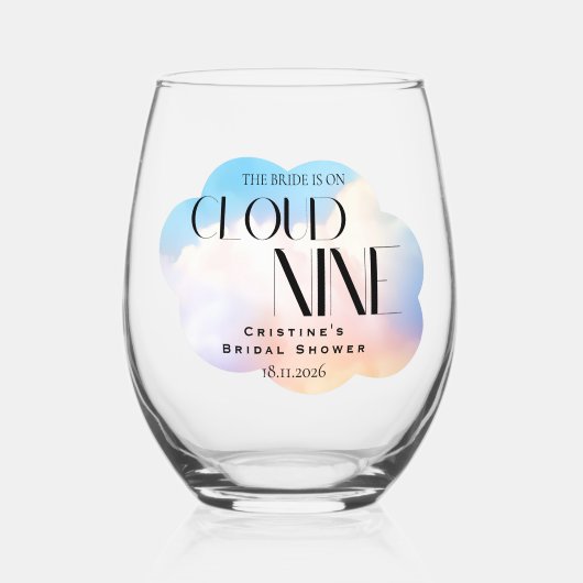 Wolke 9 farbiges Brautparty Weinglas Ohne Stiel (Vorderseite)