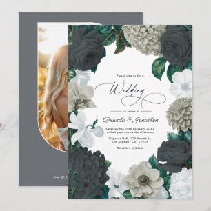 Wolke Grau, Kohlenschiefer & Soft White Hochzeit Einladung