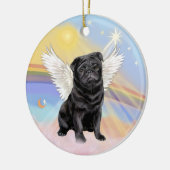 Wolken - Angel aus schwarzem Mops Keramik Ornament (Links)