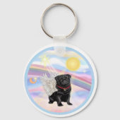 Wolken - Angel aus schwarzem Mops Schlüsselanhänger (Vorderseite)