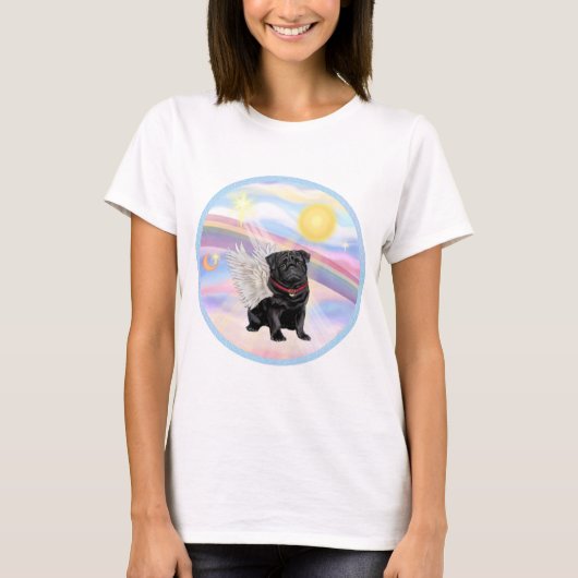 Wolken - Angel aus schwarzem Mops T-Shirt (Vorderseite)